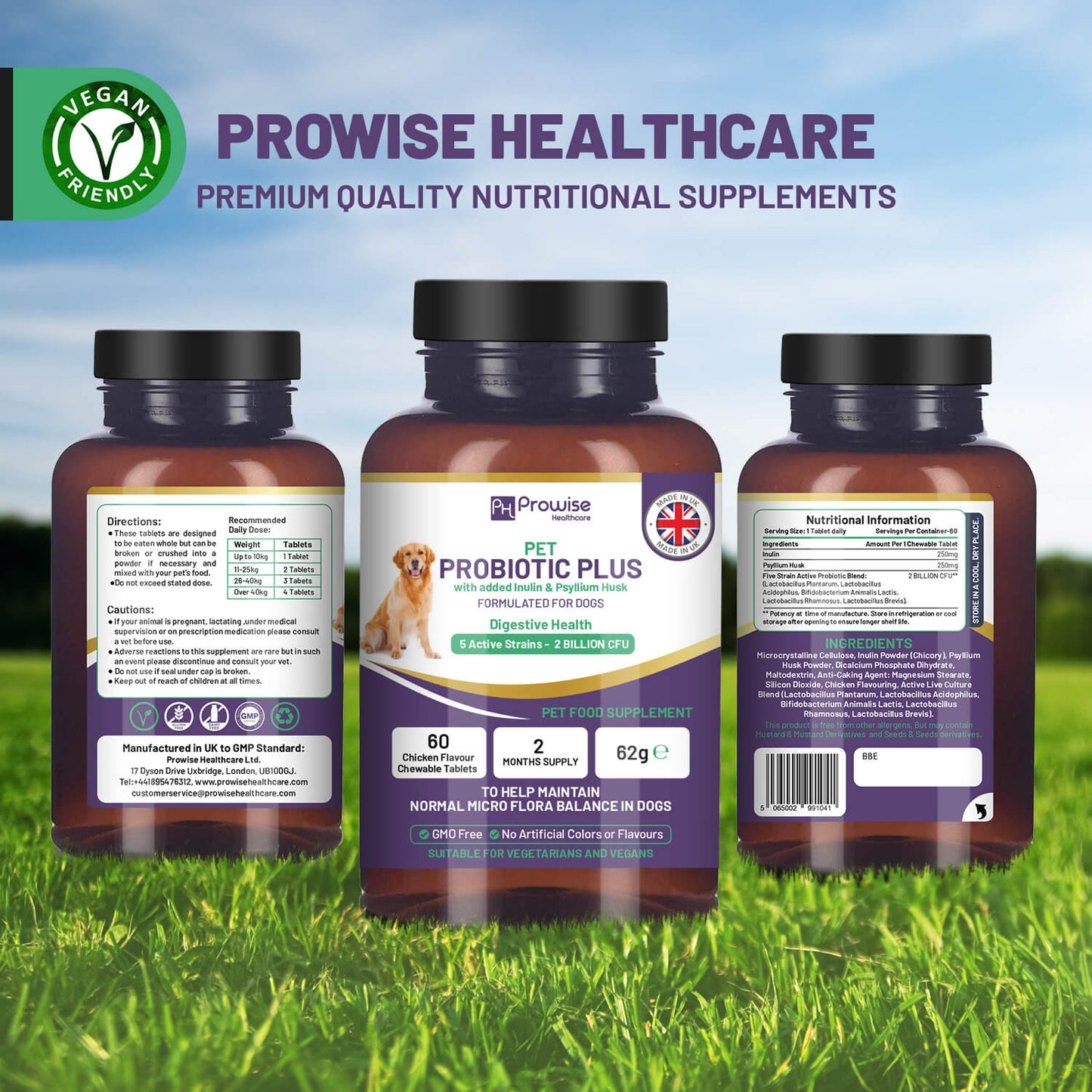 Pet Probiotic Plus with Inulin & Psyllium Husk - 60 Chewable Tablets