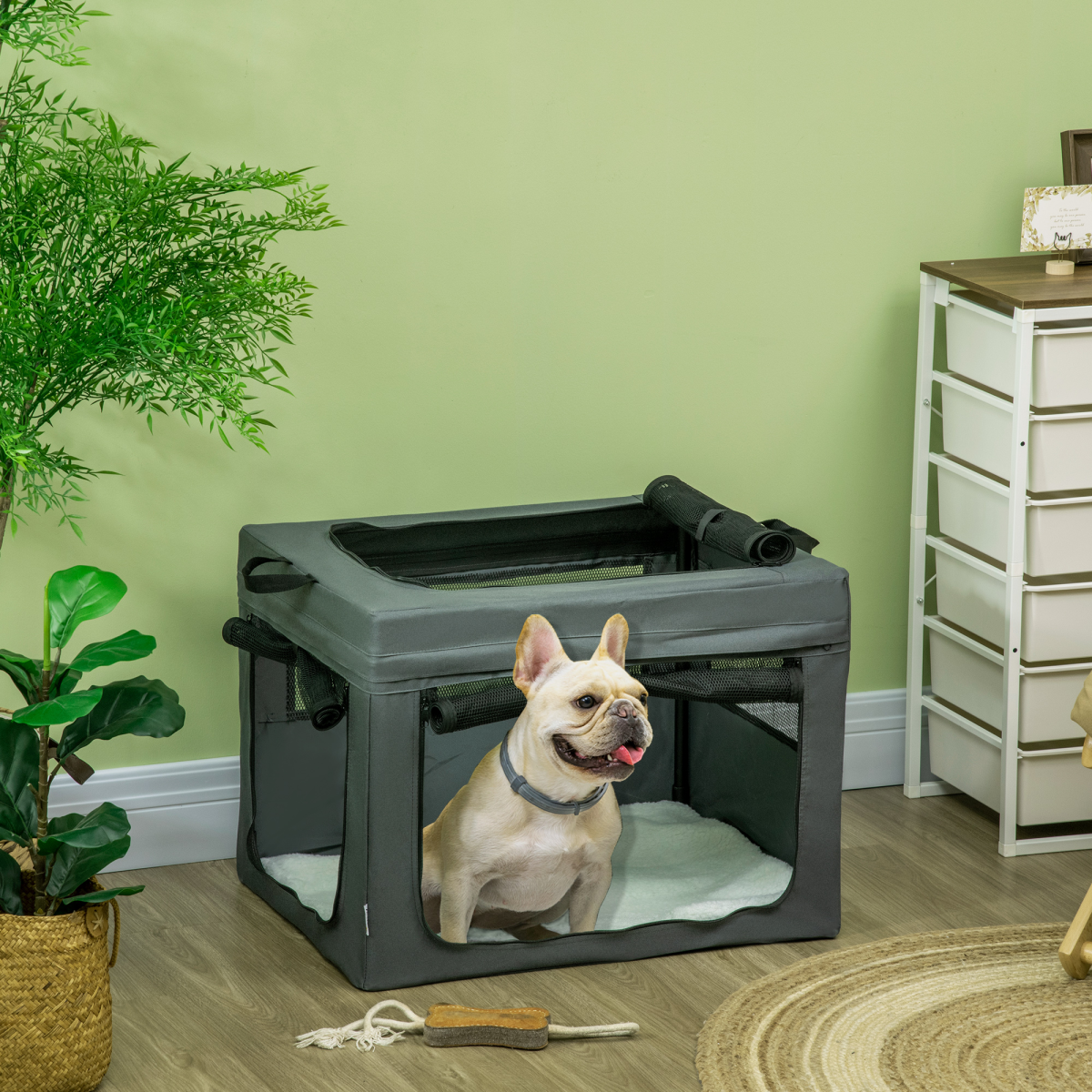 69cm Foldable Pet Carrier with Cushion - Grey Cat & Small Dog Bag