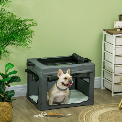 69cm Foldable Pet Carrier with Cushion - Grey Cat & Small Dog Bag