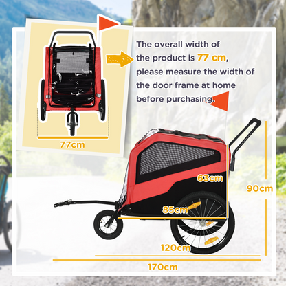 2-in-1 Dog Bike Trailer & Stroller for Large Dogs with Hitch - Red