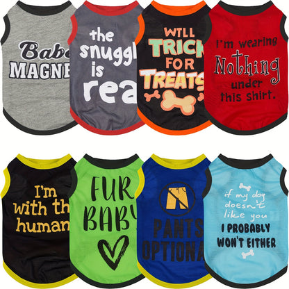 8pcs PAIAITE Dog Shirts - Funny Pet Outfits with "The Snuggles Are Real", "I'm Wearing Treats Under This Shirt", "Fur Friend" - Soft Breathable Dog Clothes for Small Dogs & Cats - Easy Slip-On Summer Apparel in Grey/Black/Red