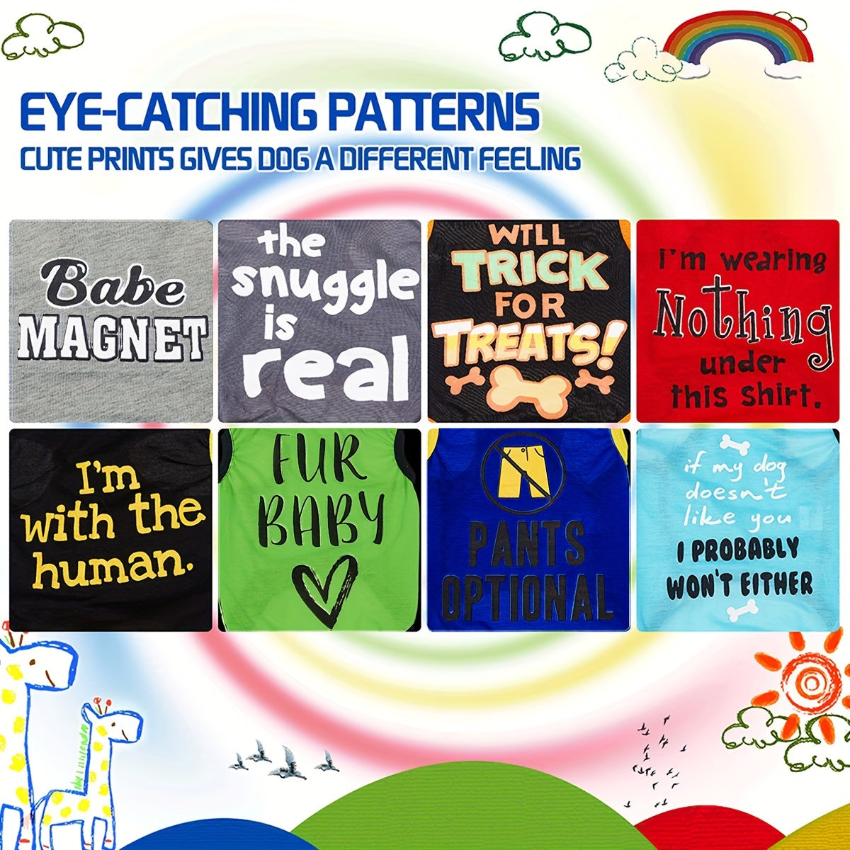 8pcs PAIAITE Dog Shirts - Funny Pet Outfits with "The Snuggles Are Real", "I'm Wearing Treats Under This Shirt", "Fur Friend" - Soft Breathable Dog Clothes for Small Dogs & Cats - Easy Slip-On Summer Apparel in Grey/Black/Red