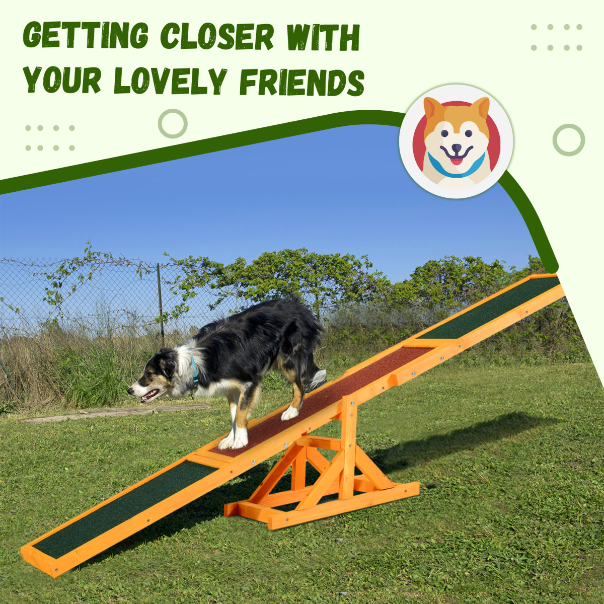 Pawhut Wood Seesaw for Dogs - Training & Outdoor Agility Toy (180cm)