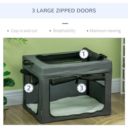 69cm Foldable Pet Carrier with Cushion - Grey Cat & Small Dog Bag