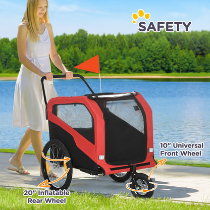 2-in-1 Dog Bike Trailer & Stroller for Large Dogs with Hitch - Red