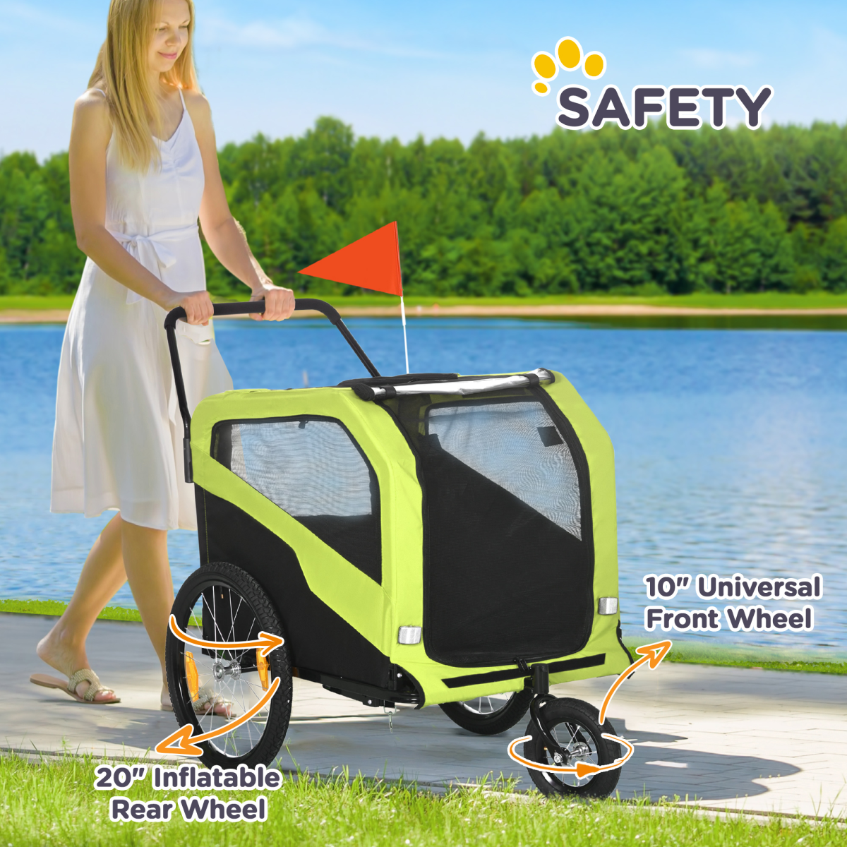 2-in-1 Dog Bike Trailer & Stroller for Large Dogs with Hitch - Green