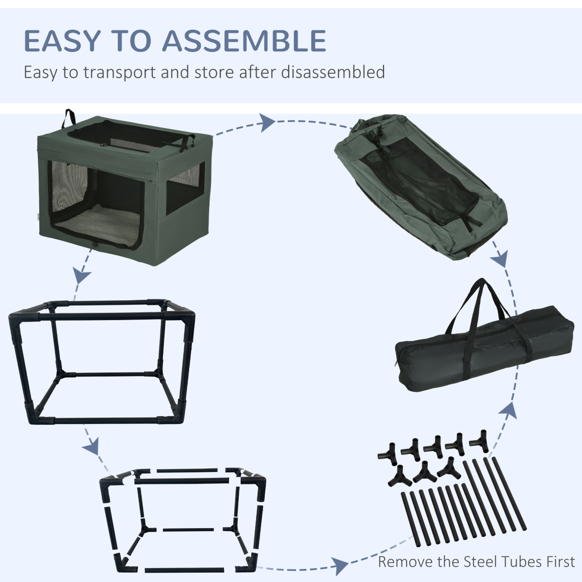 69cm Foldable Pet Carrier with Cushion - Grey Cat & Small Dog Bag