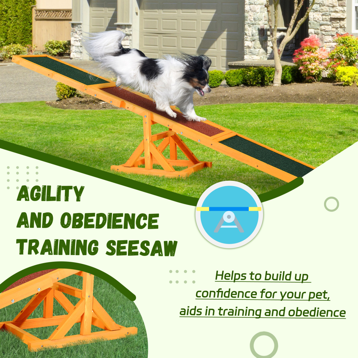 Pawhut Wood Seesaw for Dogs - Training & Outdoor Agility Toy (180cm)
