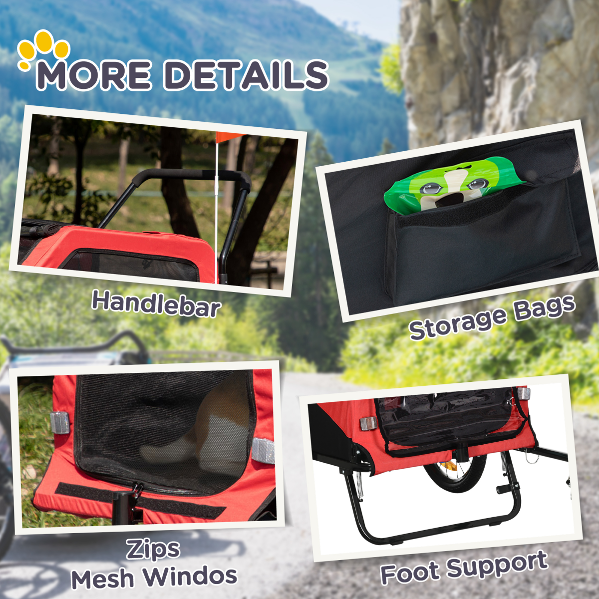 2-in-1 Dog Bike Trailer & Stroller for Large Dogs with Hitch - Red