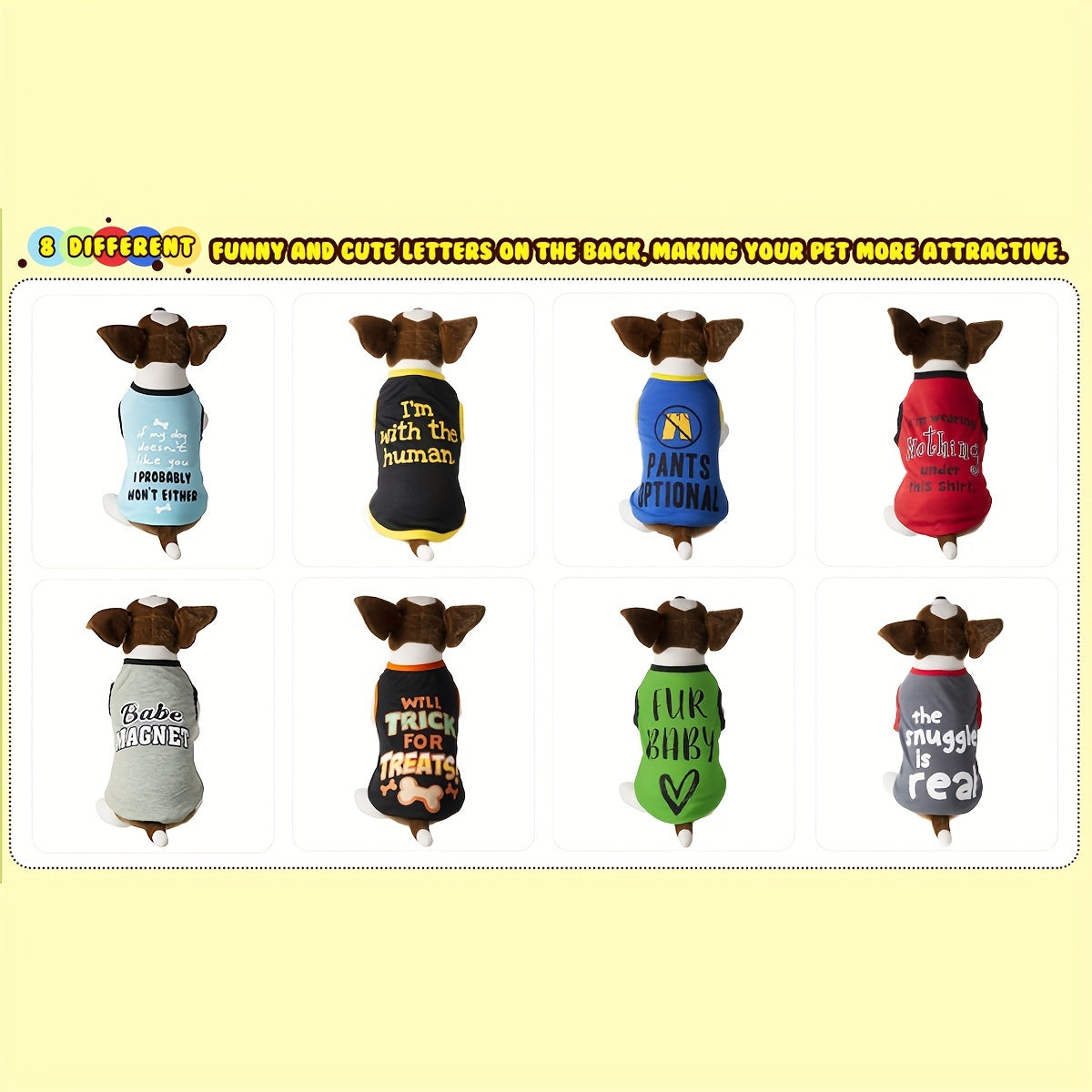 8pcs PAIAITE Dog Shirts - Funny Pet Outfits with "The Snuggles Are Real", "I'm Wearing Treats Under This Shirt", "Fur Friend" - Soft Breathable Dog Clothes for Small Dogs & Cats - Easy Slip-On Summer Apparel in Grey/Black/Red