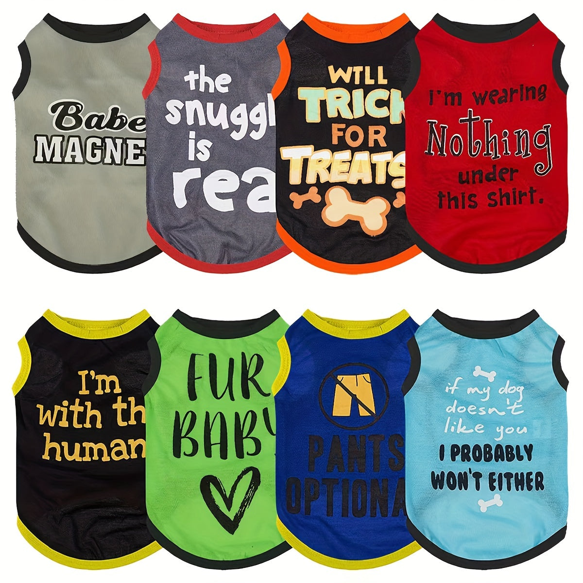 8pcs PAIAITE Dog Shirts - Funny Pet Outfits with "The Snuggles Are Real", "I'm Wearing Treats Under This Shirt", "Fur Friend" - Soft Breathable Dog Clothes for Small Dogs & Cats - Easy Slip-On Summer Apparel in Grey/Black/Red