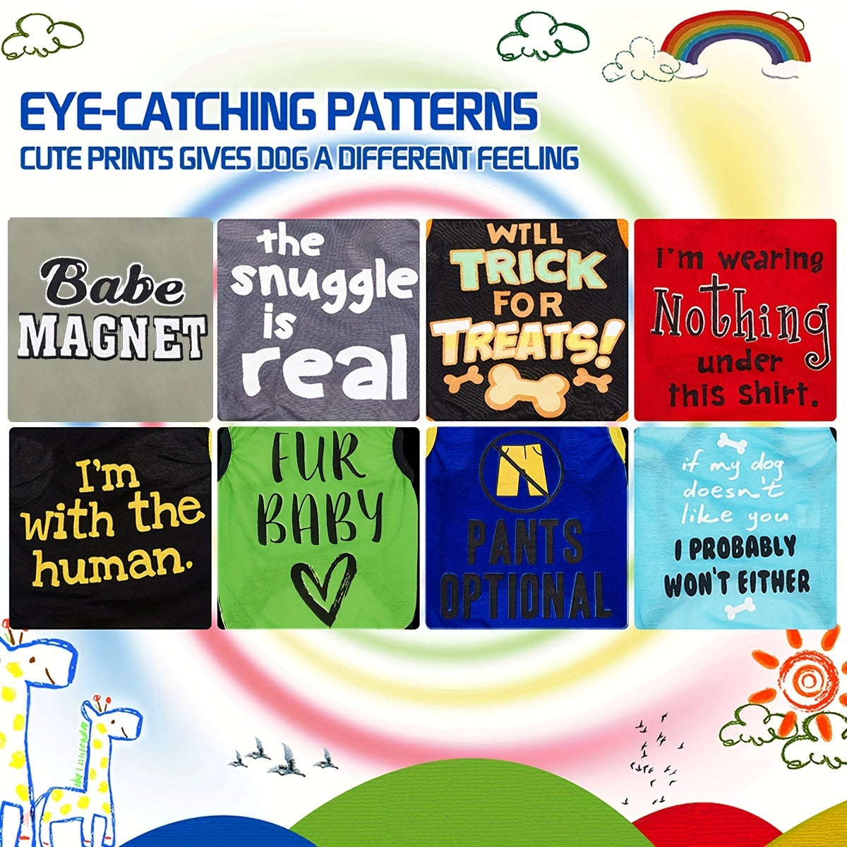 8pcs PAIAITE Dog Shirts - Funny Pet Outfits with "The Snuggles Are Real", "I'm Wearing Treats Under This Shirt", "Fur Friend" - Soft Breathable Dog Clothes for Small Dogs & Cats - Easy Slip-On Summer Apparel in Grey/Black/Red