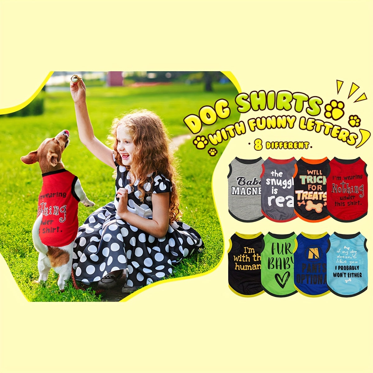 8pcs PAIAITE Dog Shirts - Funny Pet Outfits with "The Snuggles Are Real", "I'm Wearing Treats Under This Shirt", "Fur Friend" - Soft Breathable Dog Clothes for Small Dogs & Cats - Easy Slip-On Summer Apparel in Grey/Black/Red