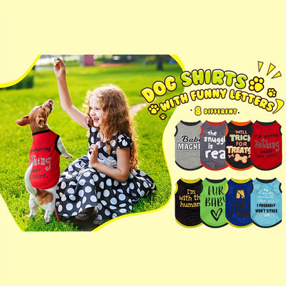 8pcs PAIAITE Dog Shirts - Funny Pet Outfits with "The Snuggles Are Real", "I'm Wearing Treats Under This Shirt", "Fur Friend" - Soft Breathable Dog Clothes for Small Dogs & Cats - Easy Slip-On Summer Apparel in Grey/Black/Red